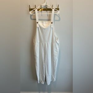 White Linen Jumpsuit with Adjustable Button Straps